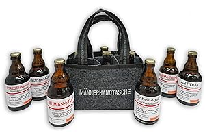 QUATSCHmanufaktur Bier Männerhandtasche Medizin/Männergeschenk gefüllt mit 6 Bier Flaschen in der Filztasche/Bier Geschenke für Männer 6 × 0,33 l Bier