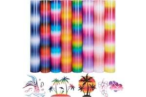 Tintnut Gradient Heat Transfer Vinyl - 8 Pack 12x10 inch Ombre HTV Heat Transfer Vinyl Rainbow HTV Iron on Vinyl Colorful Printable HTV Vinyl for T-Shirts Logo Hat Fabric Easy to Weed