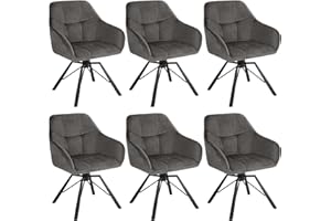 ‎WOLTU WOLTU Esszimmerstühle drehbar 6er Set, für Esszimmer Wohnzimmer, Bequeme Küchenstühle gepolstert mit Armlehnen Rückenlehne, mit Samtbezug, Dunkelgrau