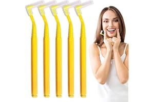 SKHAOVS 40 Piezas Cepillo Interdental en Forma de L,0.7 mm Interdentales con mango antideslizante,Interproximales Dentales Eliminador de Sarro Dental,Limpieza Interespacial(Amarillo)