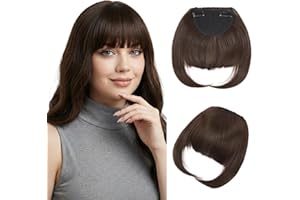 Benehair Frange à Clip Cheveux Naturel avec Clips,Frange à Clip Bangs pour Femmes Mode Extensions de Franges Épais Wispy Bangs avec Tempes Fausse Frange pour Femmes(Brun Moyen, 30g)