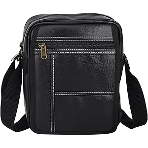 Amazon Brand - Solimo - Vegan Leather Sling Cross Body Travel Office Messenger One Side Shoulder Bag for Men(Black)