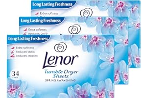 EPISHED Lenor 3 Pack Fabric Conditioner Dryer Sheets Spring Awakening 34 Sheets Each | Long-Lasting Fresh Floral Scent | Reduces Static Cling | Softens Fabrics | Tumble Dryer Freshness Booster