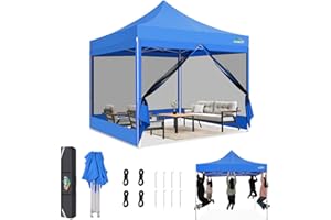 COBIZI Tonnelle Pliante 3x3m Robuste avec 4 Parois, Tente Reception Imperméable avec Moustiquaire, Barnum Pliant Professional Hauteur Réglable, Installation Facile avec Sac de Transport (Bleu)