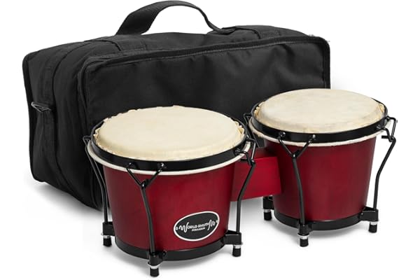 World Rhythm BON7RD-BG Bongos pour Débutants - 15 cm & 17,5 cm - avec Étui de Transport Rembourré – Vin Rouge