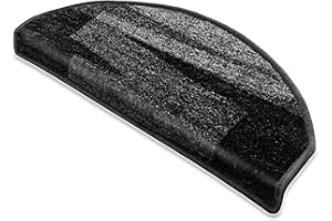 FLODI. Pattern Carpeted Stair Tread Mats, Via Veneto, Set of 15 Pieces, Self Adhesive Anti Slip Staircase Carpet Step Mats Stair Runner (Black, Semicircular - 23 x 65 cm)