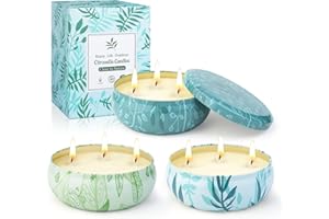 EWRTIUQA Lot de 3 Bougie Citronnelle Extérieur & Intérieur, Grandes Bougie avec 3 Mèches, Huile Essentielle de Citronnelle,100% Cire de Soja Naturel Bougies au Citron pour Jardin,Terrasse,Barbecue,Camping