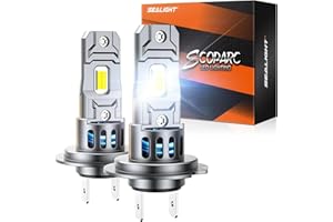 SEALIGHT 2025 Ampoules de phare LED H7, 1:1 Mini Size S2S 50000LM 900% Brightness 140W 6500K 14000RPM Cooling Fan, Halogen Replacement, Plug-N-Play, Pack of 2
