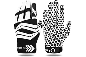 FINGER TEN American Football Gloves for Men Women Ultra Tack Sticky Anti Slip Palm Sport Receiver Gloves, Rugby Gloves Professional Flexible Stretch Protection Waterproof