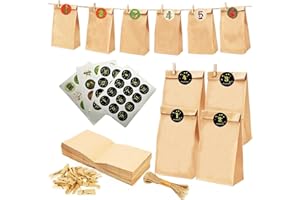‎LGIFUTMAX LGIFUTMAX® Advent Calendar 2025 for Filling, 24 Paper Bags Christmas, Number Stickers, Wooden Clips, Jute String Advent Calendar DIY Gift Bags for Crafts and Gifting Children