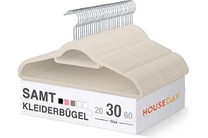 HOUSE DAY Set med 30 klädhängare, sammetshängare, utrymmesbesparande, halkfri, med 360° vridbar krok för skjortor, klänningar, tröjor, byxor