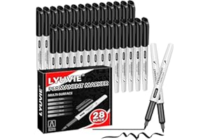 Lyuvie 28 Rotulador Permanente Negro,Marcador Rotulador Permanente Punta Fina Ideal para Papel, Cartón, Plástico, Madera, Piedra, Vidrio y Tela para Escribir, Dibujar, Garabatear y Marcar
