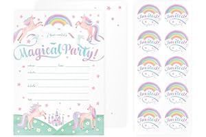 Rileys & Co. 50-Pack Unicorn Party Invitations for Kids – 5 x 7 inches – Premium Quality Cards with Matching Envelopes & Stickers – Effortlessly Elegant Invites for Magical Celebrations