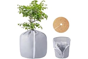 JIAHUADE Worki do roślin doniczkowych 50 x 45 cm, z tarczą z filcu kokosowego Ø 43 cm, ochrona termiczna do doniczek, ze sznurkiem i zawiasami, zimowa ochrona roślin doniczkowych (szary)