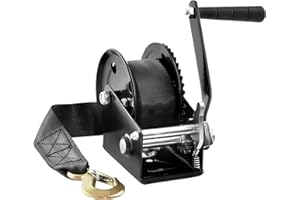 VEVOR Treuil Manuel Capacité de Traction 544,3 kg Treuil de Remorque Bateau Manivelle Robuste avec Sangle en Polyester 7 m Cliquet Bidirectionnel Treuil Manuel à Manivelle pour Remorque, Bateau, VTT