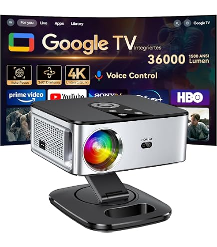 HORLAT Beamer Mit Android 12 & 360° Drehung – 800 ANSI Lumen, 4K Unterstützung, WiFi 6, Auto Trapezkorrektur