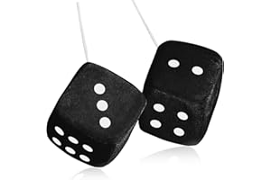 ElevateTech 1 paire de dés pelucheux pour rétroviseur, en peluche noire avec pois blancs, accessoires de voiture amusants, dés de voiture classiques, vintage, nostalgiques des années 80, décorations