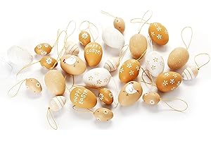 ‎HEITMANN DECO HEITMANN DECO Ostereier zum Aufhängen aus Kunststoff - Verschiedene Muster - Osterdeko, Frühlingsdeko - Natur/Weiß, 30 Stück