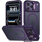 Babilden iPhone 17 Pro Max i&ccedil;in Kılıf Kamera Korumalı Magsafe Wireless Şarj &Ouml;zellikli Mat Şeffaf Mor Renkli Standlı Lens Hedi