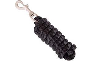 Merauno® Lead Rope for Horses, Tie Rope in Various Stylish Designs, Lead Rope, Pony, Donkey, Goat Long Knit with Carabiner Hook (Black, Snap Hook)
