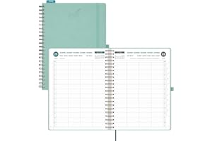 BEZEND Agenda 2026 Día por Página A4 22 x 30 cm - Día Vista de Ene a Dic 2026 con 4 Columnas, Intervalos de 15 minutos, Tapa Blanda en Cuero PU - Verde Menta