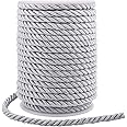 5mm Macrame Cord, 60 Feet Thick Twisted Cord Trim Rope for Curtain Tieback, Gift Bags Rope Handles, Handbags Handles and DIY Craft Making (Silver)