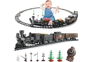 fisca RC, set di treni a vapore, giocattolo con locomotiva a vapore, 3 treni merci, rumore e luce e spray d'acqua, 2,4 GHz, telecomando per treno ferroviario, set per ragazzi e ragazze