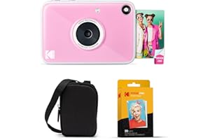 KODAK Printomatic+ Instant Print Digital Camera Starter Bundle + Carrying Case + Zink 20pk Sticky-Back Photo Paper - 10MP, Full-Color Photos, GB LED Status Indicator - Pink