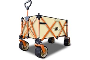 ‎TMZ TMZ Bollerwagen Faltbar mit Dach und Verbreiterten Reifen, Klappbarer Handwagen, Praktischer Gartenwagen Faltbollerwagen Gartenkarre Transportwagen Strandbollerwagen Tragfähigkeit 293L,120KG(Beige)