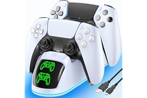 RYSKER Station de Charge PS5, Chargeur Manette PS5 pour PlayStation 5 Dualsense et Edge avec Lumière RVB, Station de Charge de Manette PS 5 Rapide avec Câble, Kit d’Accessoires de Chargeur PlayStation 5
