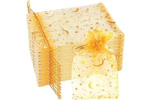 50 stycken organzapåsar guld 9 x 12 cm, små påsar att fylla med fint guldtryck, eleganta organza-påsar för smycken, gästgåvor, bröllop, dop och födelsedag, smyckespåse med dragsko