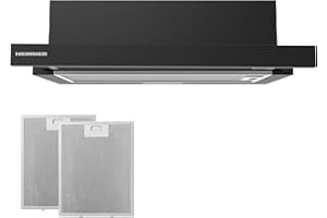 HEINNER HTCH-MD400IX 60 cm Teleskop- / Unterbau-Dunstabzugshaube – 400 m³/h Saugleistung, 2 Geschwindigkeiten, LED-Beleuchtung, 150 mm Abluftrohr, Silber, Waschbare Filter, 5 Jahre Garantie (Black)