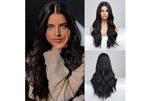 HAIRCUBE Długie Czarne Peruki dla Kobiet, Syntetyczne Kręcone Włosy Peruka środkowa