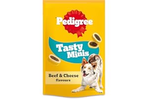 PEDIGREE TASTY MINIS Adult Dog Treats Cheese & Beef Nibbles 140g - Pack of 8, Packaging May Vary