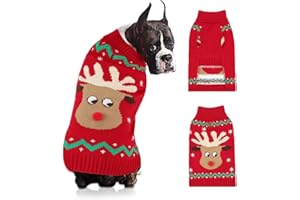 HYLYUN Weihnachten Hund Pullover - Rentier Schneeflocke Outfits Mit Leine Loch, Klassische Rollkragen Hundekleidung für Welpen und Medium Hunde