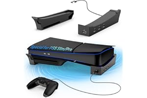 Horizontaler Ständer für Playstation 5 Pro/PS5 Slim Konsole mit 4-Port-USB-Hub, Ständer Zubehör Nur für PS5 Pro/PS5 Slim (Disc und Digital Edition), Halterung für PS5 Controller, Aufladen (Schwarz)