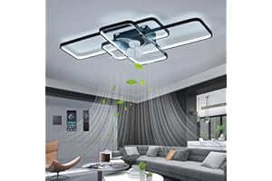 GWYAJTU 120W Groß Ventilator Mit Licht Modern Dimmbar LED Deckenventilator Mit Beleuchtung Und Fernbedienung/APP Reversibel 6 Gang Timer Leise Lampe Mit Ventilator Für Wohnzimmer Schlafzimmer-Black||102cm