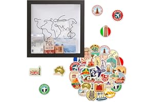 DHSBGWSX 1 hucha, 50 pegatinas para tarjetas, tarjeta de viaje, sellos, caja de tarjetas con impresión de mapa del mundo, caja de recuerdos