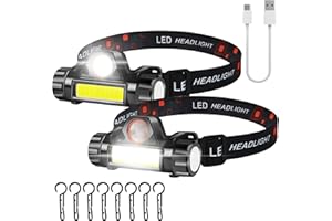 THIMMAMMA Torcia frontale Ricaricabile, 2 Pezzi LED Lampade da testa COB e XPE Torcia USB ricaricabile, IPX4 impermeabile, Angolo di Luce Regolabile, Base magnetica Torcia Frontale per Campeggio, Escursioni