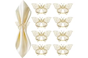 DRIFLO Napkin Rings Set of 8 Gold Napkin Ring Holder Modern Napkin Holder Ring Napkin Ring Gold for Table Wedding Birthday Christmas Anniversary Banquet Dinner Lunch Decoration (butterfly)