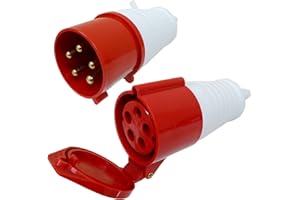 A1 ELECTRICS A1ELECTRICS.COM 32 Amp 5 Pin 3 Phase 400V Plug and Coupler Set - CEE IEC Industrial 32 A Red