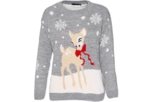 Red Olives® Kids Merry Xmas Knitted Jumpers Girls Swinging Elf Bambi Baby Reindeer Christmas Jumper Top 5/6 Years, 7/8 Years, 9/10 Years, 11/12 Years, 13 Years