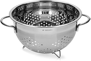 Navaris Scolapasta Acciaio Inox - Colino con Manici - Scola Pasta Lunga e Corta Spaghetti Penne Rigatoni - Filtro Metallo Inossidabile Argento Ø24cm