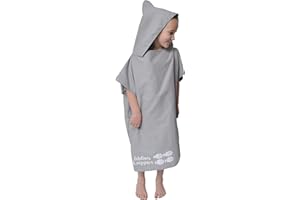 tiddlers & nippers Kids Microfibre Hooded Towel/Poncho | Colours: Blue/Pink/Grey Lightweight, Super Absorbent Microfiber & Quick Drying | Ideal For Beach, Pool, Holidays & Travel (Grey, 2-5 Years)