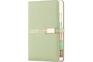 HOLDERZYI Agenda 2025 A5 página al día, agenda 2025 día por página, agenda diaria y mensual de 12 meses con pestaña mensual colorida, organizador de tapa dura con marcadores, bolsillo interior (verde)
