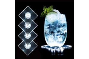 MEDOYOH 4er-Set Quadratisch Kühle Weiß LED Untersetzer für Getränke, ON/Off Wasserdicht Acryl Getränke Untersetzer Leuchtende für Gläser Flaschen Partys Hochzeiten Bar Weihnachten