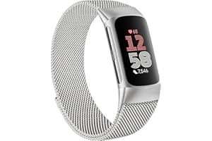 Msksjer Compatible avec Bracelet Fitbit Charge 6 pour Femme Homme, Double Bracelet Magnétique Ajustable pour Tracker de Fitness Fibit Charge 5, Elégant Bracelet en Acier iIxydable de Couleur Argentée