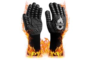 KEWUZY Guantes Barbacoa, Guantes para Horno, Resistentes al Calor hasta 800°C, Guantes de Cocina, con Silicona Antideslizante, Lavables, para Cocina, BBQ, Parrilla, Hornear, Microondas (L/XL Negro)
