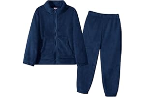 Valcatch Girls Boys Flannel Tracksuit, Kids Fall Winter Fuzzy Sweatsuit Set, Soft Warm Plush Fleece Clothes Sets, 2 Piece Outfit Zip Up Mock Neck Sweatshirt Jacket+Jogger Pants Clothing