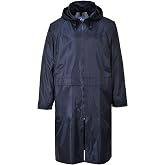 Portwest S438 Classic Raincoat PVC Coated Taped Seams | Navy, 2XL, EN 343 Class 3:1, UPF 40+, Long Sleeve, Front Zipper Openi